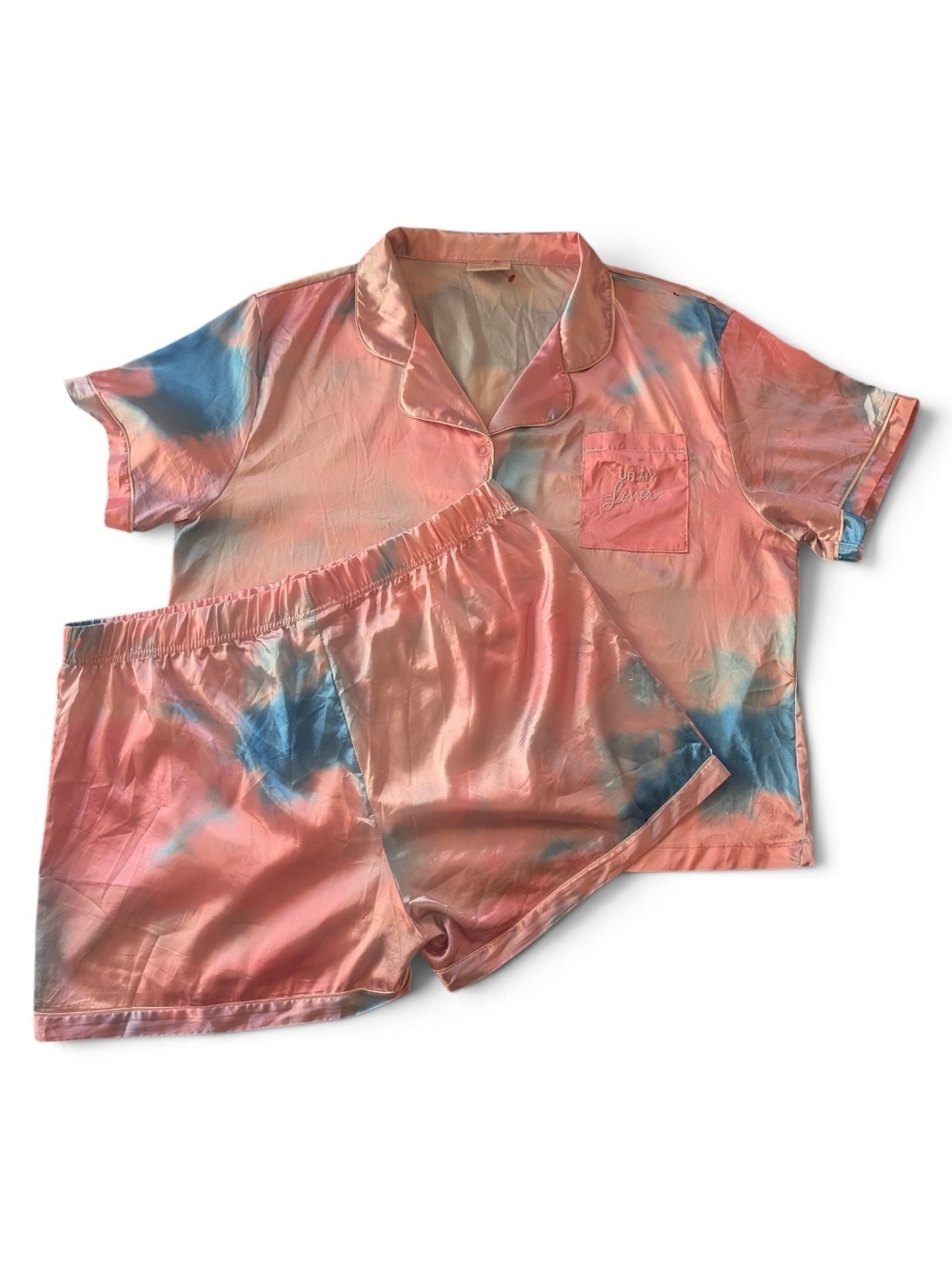 Taylor Swift Official Lover Tie Dye Satin Pajama Set Top Shorts Pink Blue 2XL